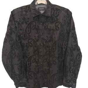 J. Campbell Los Angeles Mens XL Black Velvet Paisley Flocked Button Down Shirt